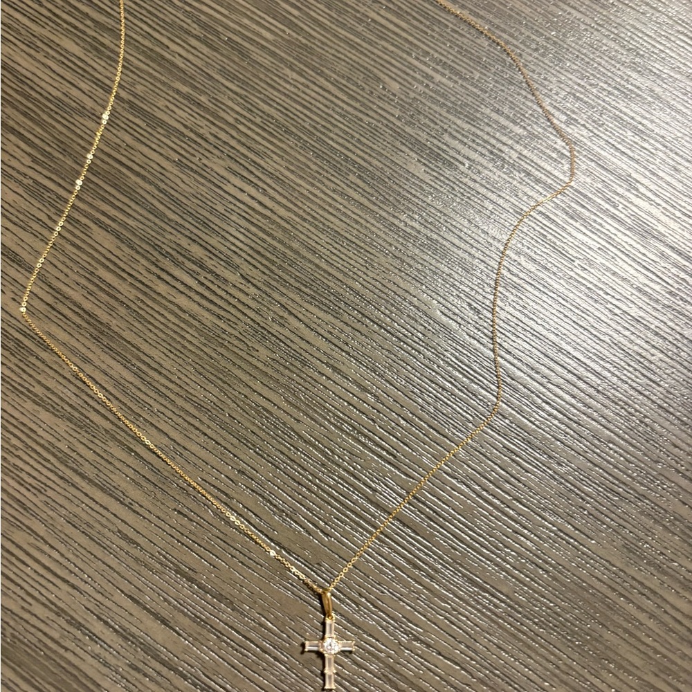 Gold Cross Pendant Necklace - Women’s Delicate Chain